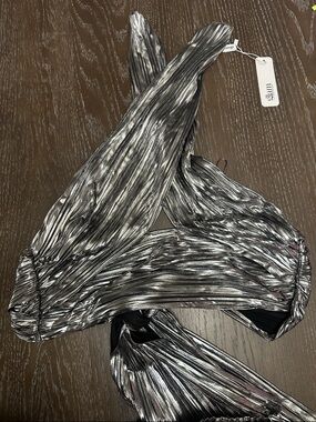 glam Shimmery Silver Plisse Halter Crop Top